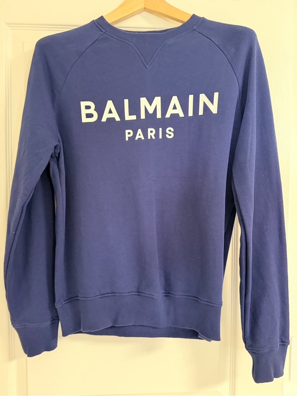 Balmain Blue Crewneck Sweatshirt with White Logo
